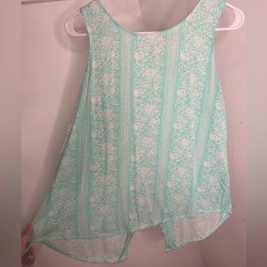 Charming Charlie Teal and White Bohemian Print Tank Top